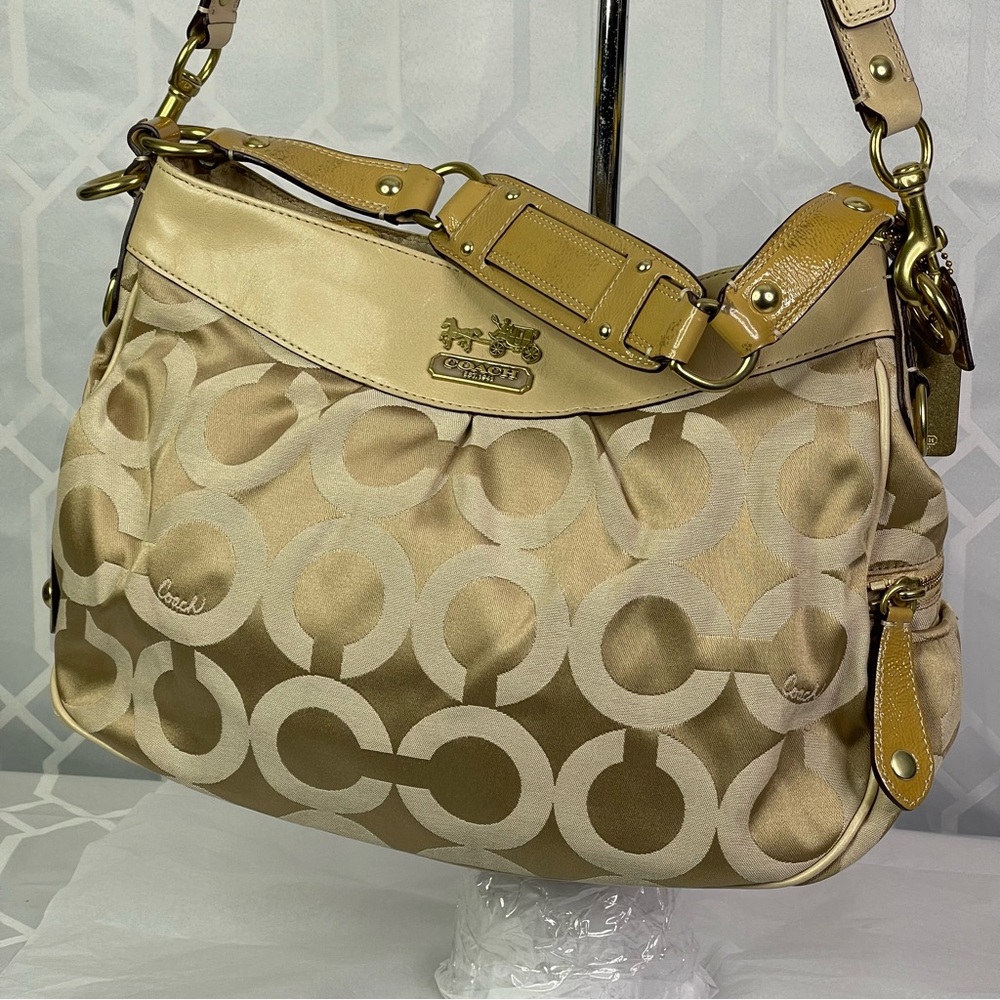 Coach Op Art Sabrina Satchel Champagne Gold Monogram Large